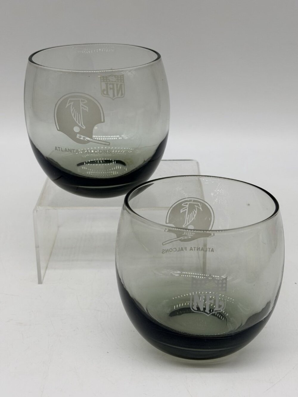 Atlanta Falcons Roly Poly Smoke Gray Glass Bar Whiskey NFL Football Vintage SEE